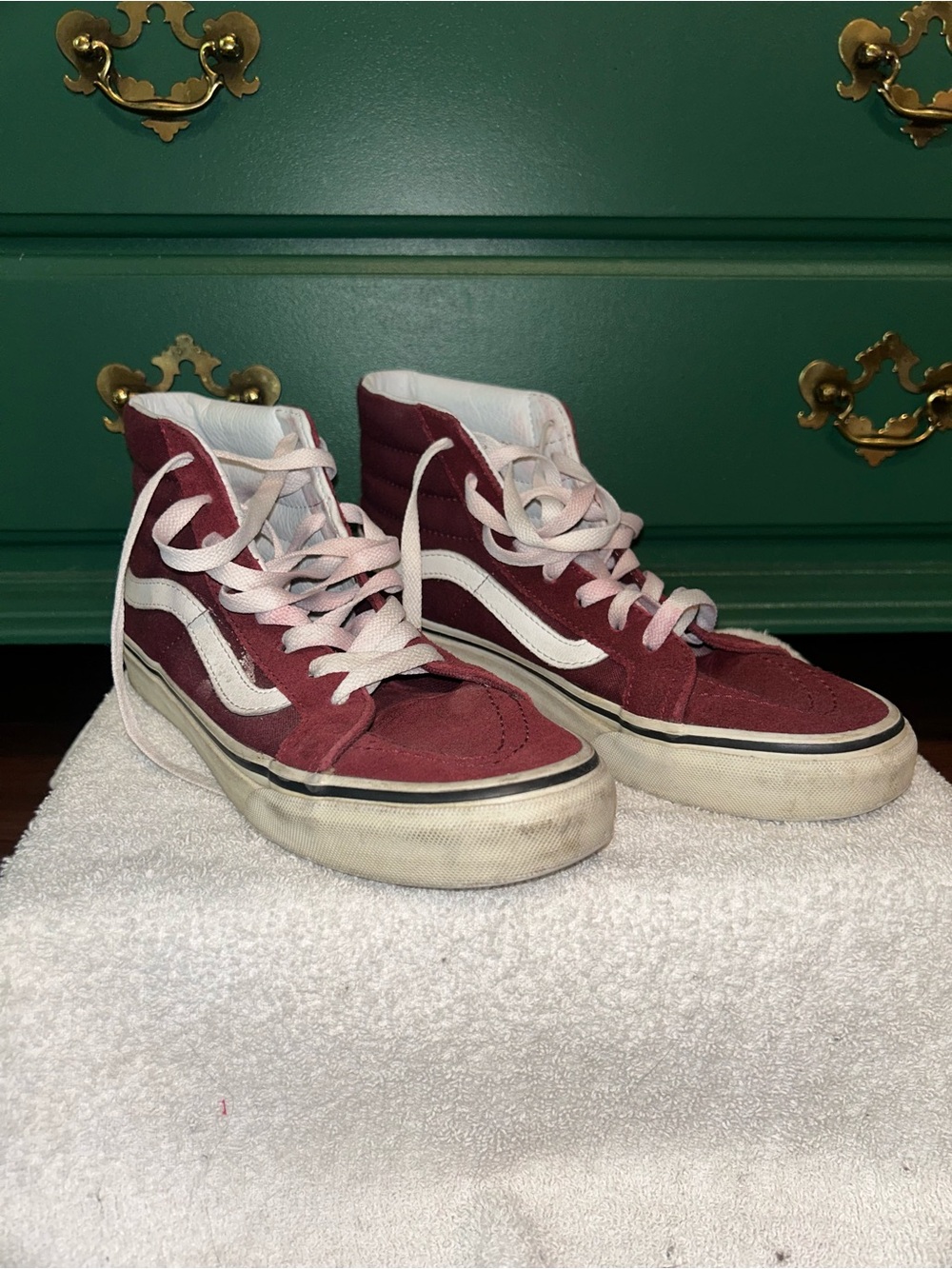 Vans Burgundy and White High-Top Canvas Sneakers